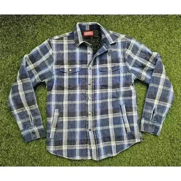 Arizona Jean Co Lined Flannel Plaid Snap Mens Sz Medium Faded Quilted - Picture 1 of 8
